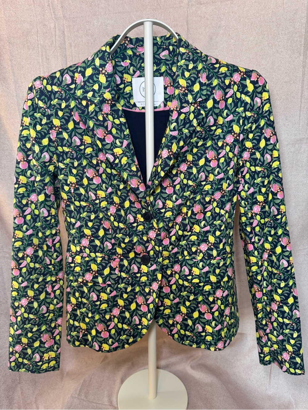 1901 Lemon Pink Grapefruit Citrus Stretch Cotton Statement Blazer
